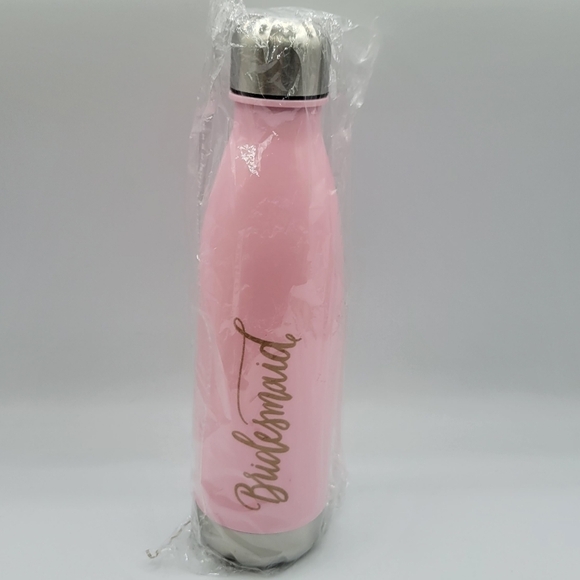 Bridesmaid Reusable Water Bottle Pink Gold lettering - Picture 3 of 3